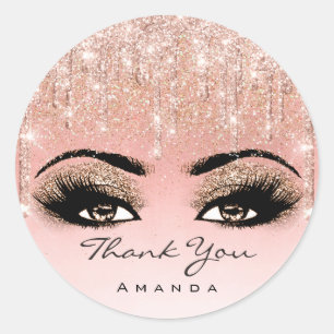 Thank You Name Makeup Artist Rose Glitter Eyelash Classic Round Sticker