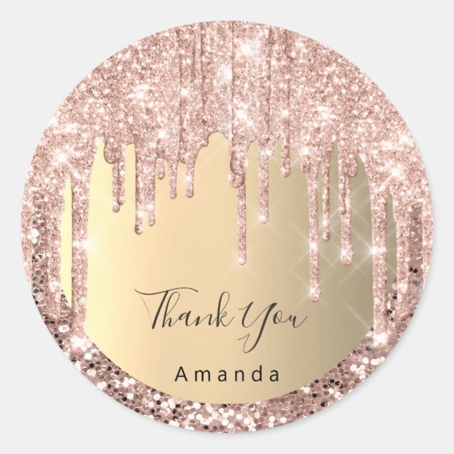 Thank You Name Sweet 16th Rose Glitter Gold Classic Round Sticker (Front)