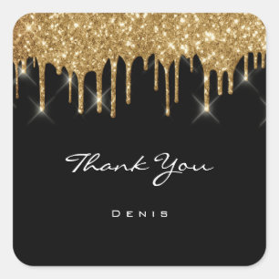 Thank You Name Wedding Beauty Black Square Sticker