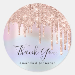Thank You Name Wedding Rose Glitter Holograph Classic Round Sticker