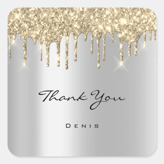 Thank You Name Wedding  Silver Champaign Drips Square Sticker (Front)