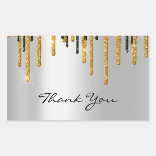 Thank You Name Wedding Silver Grey Gold Drips Rectangular Sticker