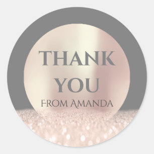 Thank YOu Name White Rose Blush Grey Glitter Classic Round Sticker