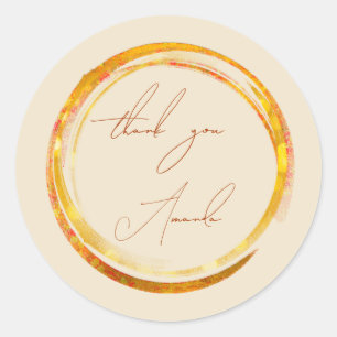 Thank You Name Yellow Copper Gold Red Abstract Classic Round Sticker