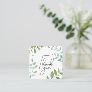Thank you natural green botanical leafy square business card