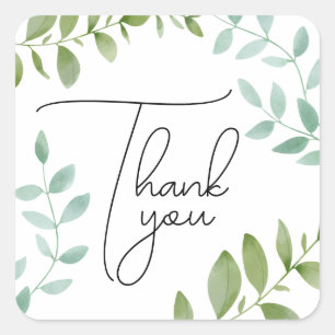 Thank you natural green botanical leafy square sticker