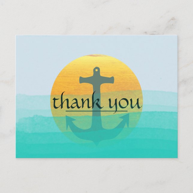 Thank You Nautical Anchor Blue Sky Moon Postcard (Front)