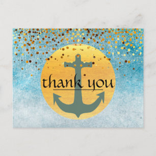 Thank You Nautical Anchor Confetti Glitter  Moon Postcard