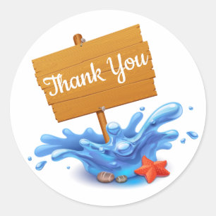 Thank You Nautical Beach Navy Blue Wedding Wave Classic Round Sticker