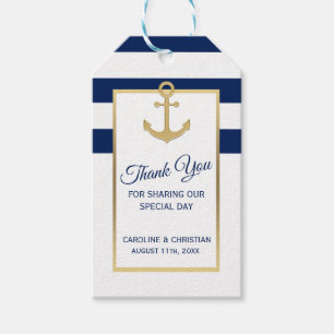 THANK YOU Nautical Navy Blue Anchor Wedding Gift Tags
