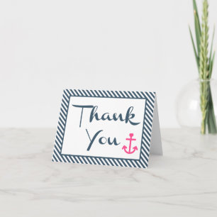 Thank You Nautical Navy Blue Stripe Anchor Card
