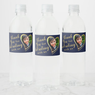 Thank You Navy Blue and Gold 2025 Graduation Water Bottle Label