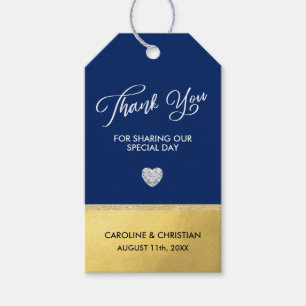 THANK YOU Navy Blue Faux Gold Foil Heart Wedding Gift Tags
