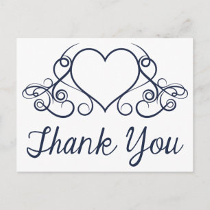 Thank You Navy Blue Love Heart PostCard