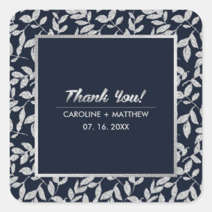 Thank You Navy Blue   Silver Wedding Anniversary Square Sticker