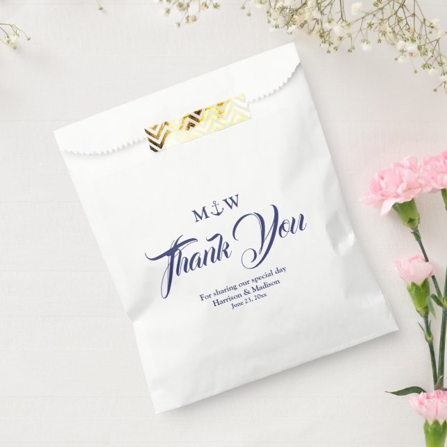 Thank You navy blue white Nautical anchor wedding Favour Bags (Sealed)