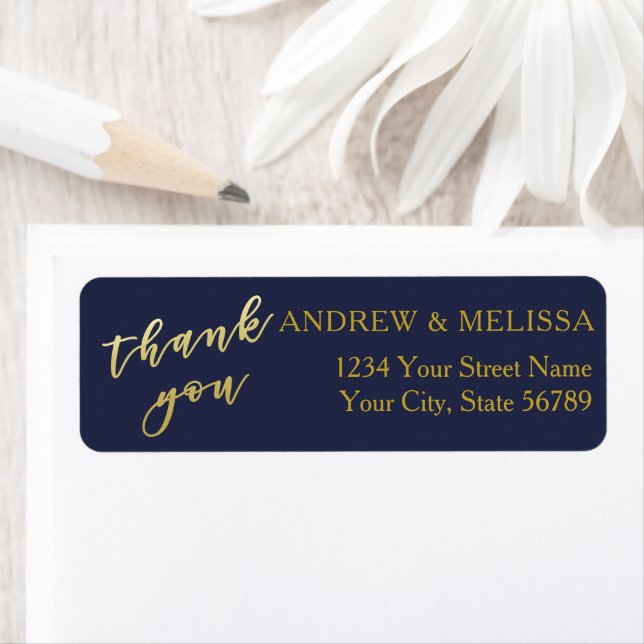 Thank you | Navy & Faux Gold Script Wedding Label (Insitu)