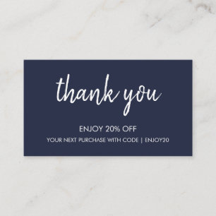 Thank You Navy Modern Minimalist Handwritten Discount Card