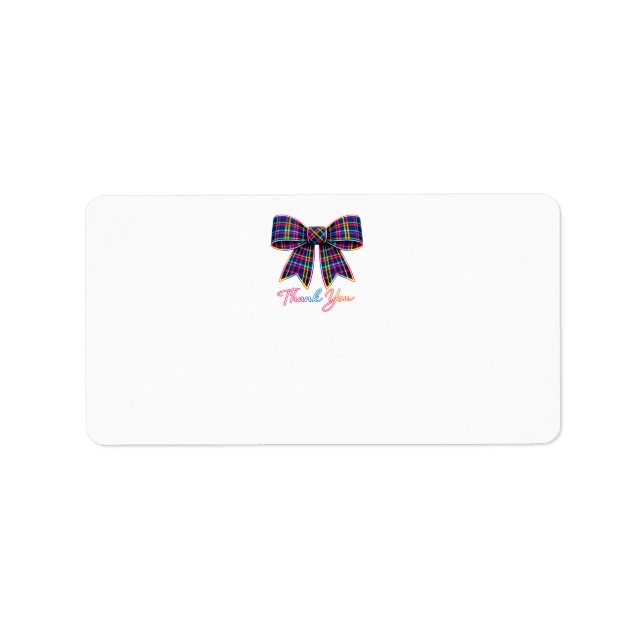 Thank you Neon Tartan Bow Scottish Bright Pattern Label (Front)