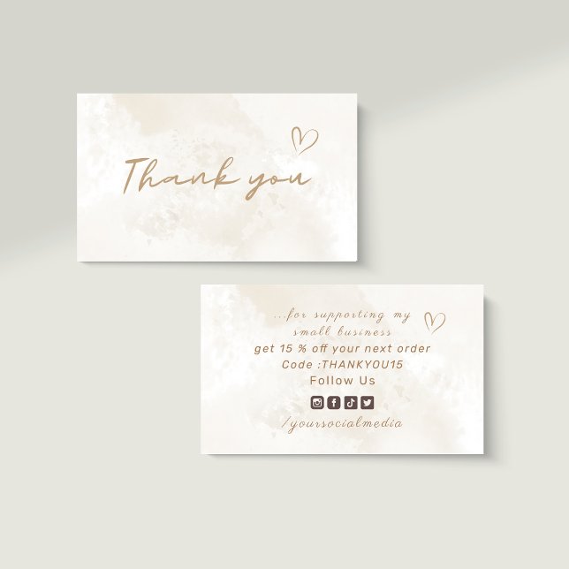 Thank You Neutral Pastel White Marble Social Media Business Card (Creator Uploaded)
