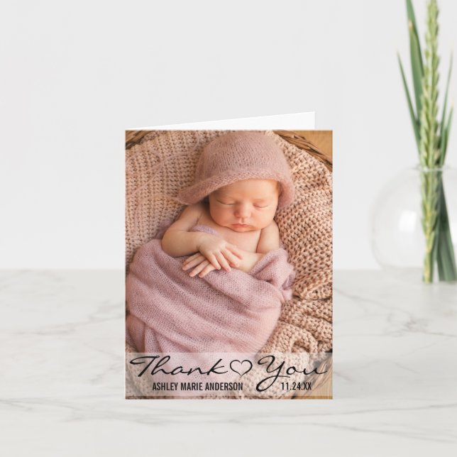 Thank You New Baby Modern Photo Heart Note Card (Front)