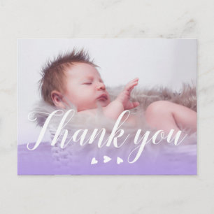 Thank you   New Baby   Purple & Hearts Postcard