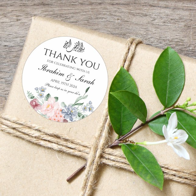 Thank You nikah muslim wedding favour floral Class Classic Round Sticker (Creator Uploaded)