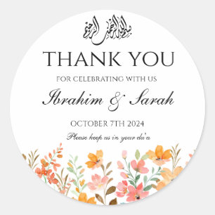 Thank You nikah muslim wedding favour floral  Classic Round Sticker