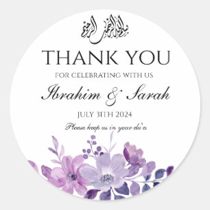 Thank You nikah muslim wedding purple floral Classic Round Sticker