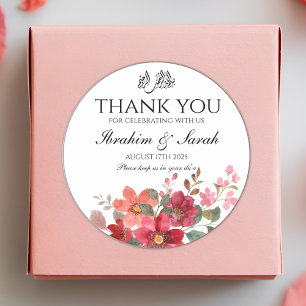 Thank You Nikah Muslim Wedding Red Floral Classic Round Sticker