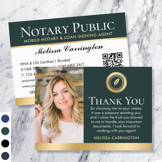 Thank You Notary Public Photo Dark Green Business Card (Creator Uploaded)