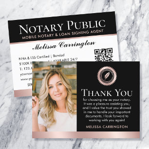 Thank You Notary Public Photo Rose Gold Black Business Card
