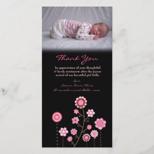 Thank You Note Baby Girl Pink Photo Card Template