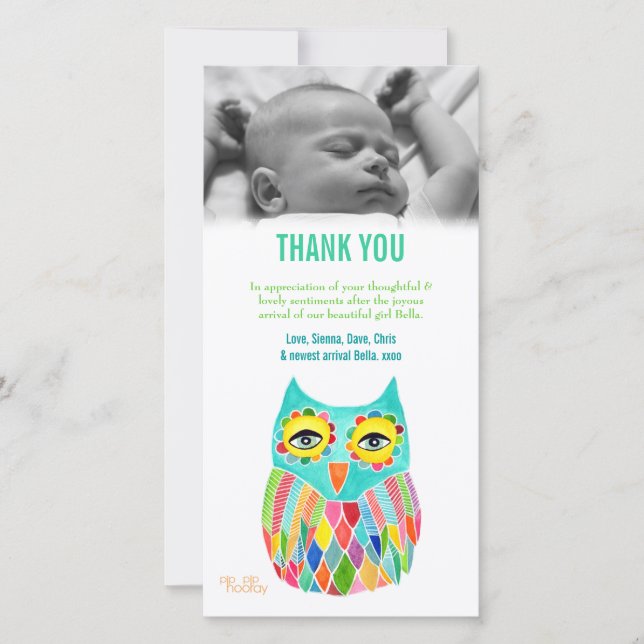 Thank You Note Baby Owl Photo Card Template (Front)