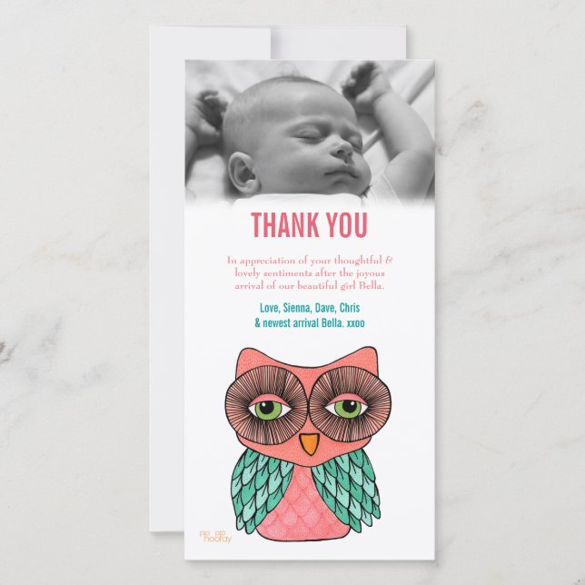 Thank You Note Baby Owl Photo Card Template (Front)
