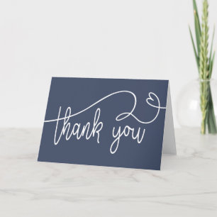 Thank you note card folded blank navy blue
