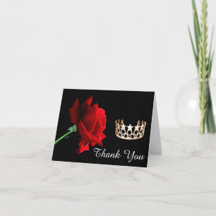 Thank You Note Card-Pageant Crown-Red Rose Card