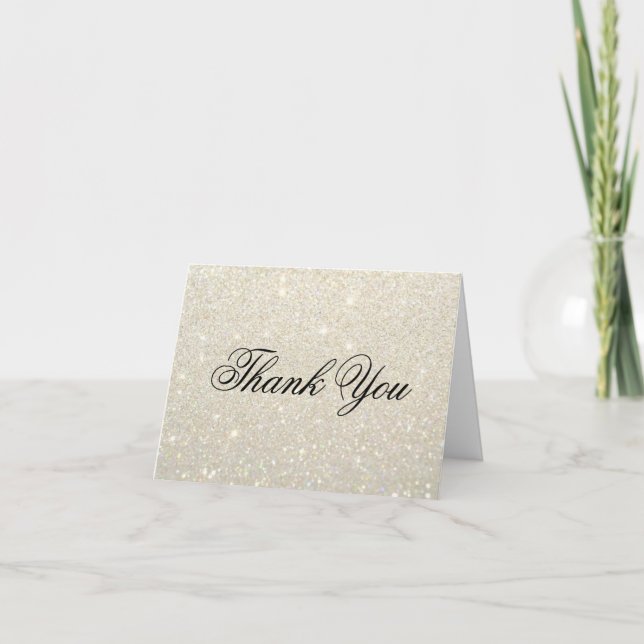 Thank You Note Card - White Gold Glit Fab (Front)