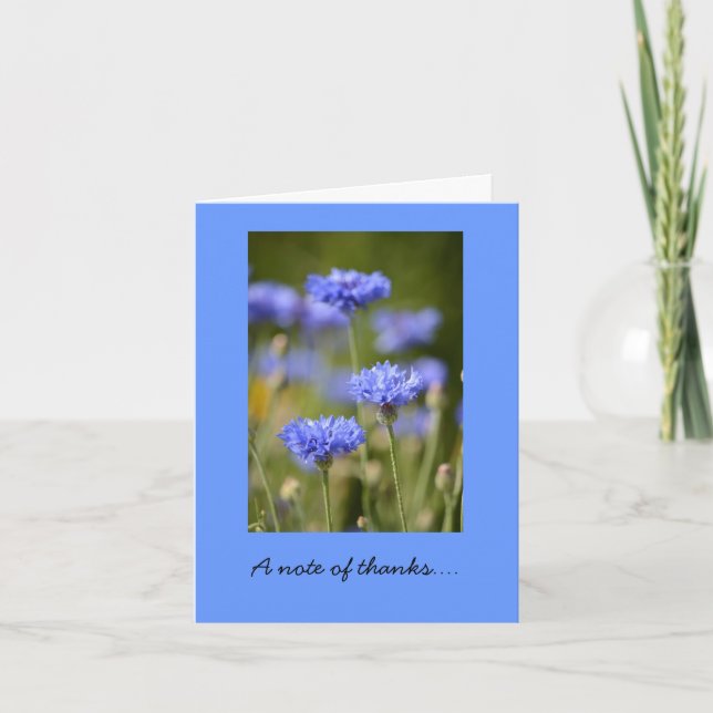 Thank You Note Card with Blue Bachelor Buttons (Front)
