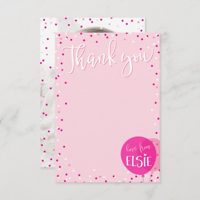 THANK YOU NOTE cute pink balloons confetti Invitation (Front/Back)