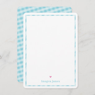 THANK YOU NOTE cute pretty check aqua blue heart