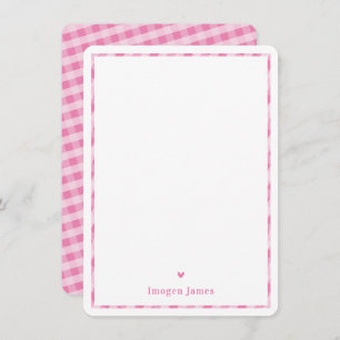 THANK YOU NOTE cute pretty check heart pink white