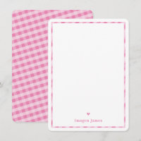 THANK YOU NOTE cute pretty check heart pink white
