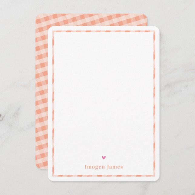 THANK YOU NOTE cute pretty check pastel orange (Front/Back)