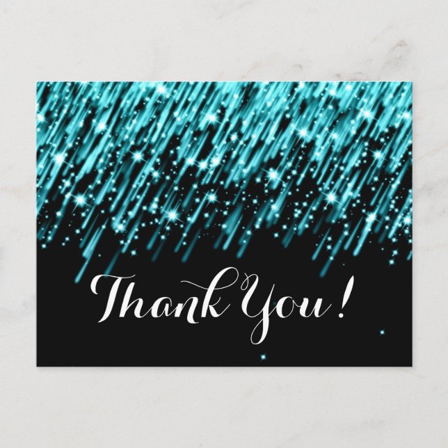 Thank You Note Falling Stars Turquoise Postcard (Front)