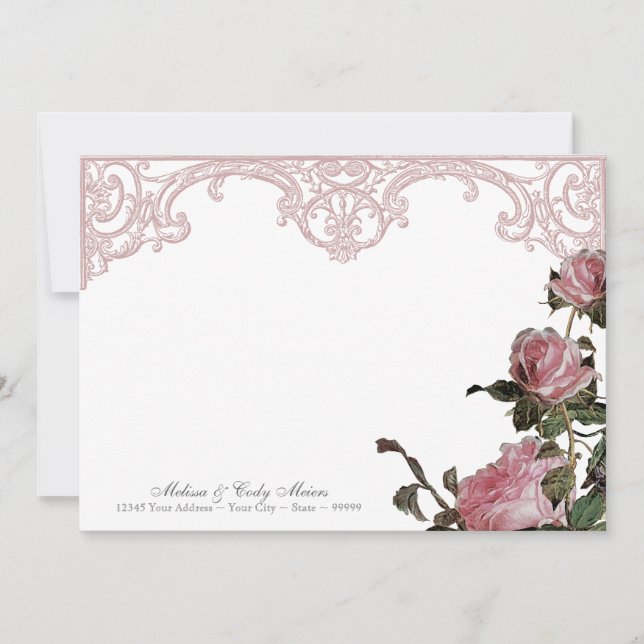 Thank You Note Flat Cards - Trellis Rose Vintage (Front)