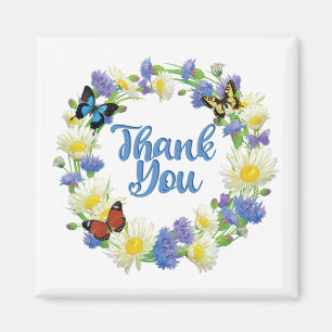 Thank You Note - Floral Handwritten Many Thanks Magnet