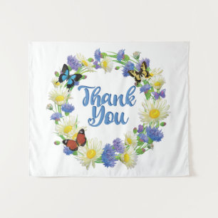 Thank You Note - Floral Handwritten Many Thanks Tapestry