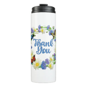 Thank You Note - Floral Handwritten Many Thanks Thermal Tumbler