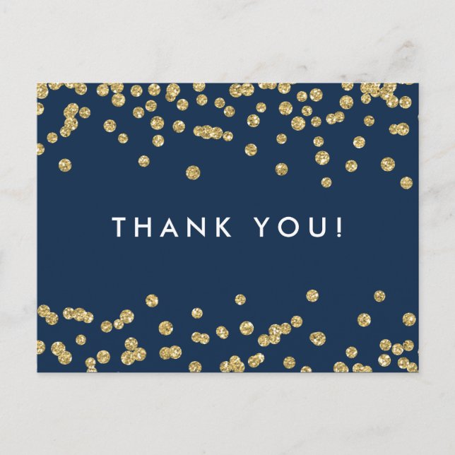 Thank You Note Gold Faux Glitter Confetti Navy Postcard (Front)